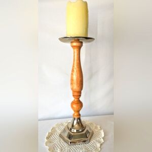 Deal for Fine Accent Piece!! Vintage Wooden & Silver Plate 18" Candle Holder